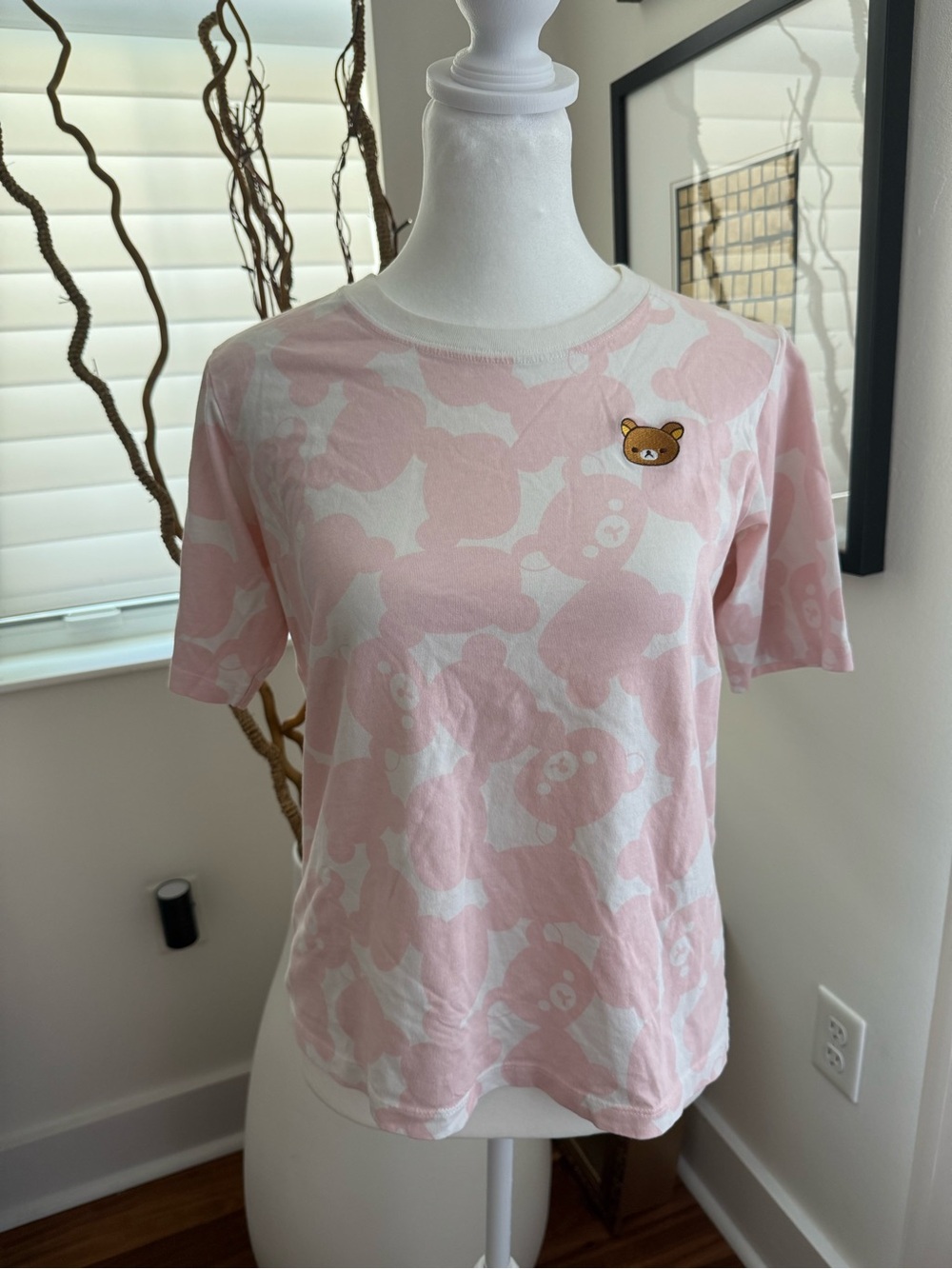 Bossini x Rilakkuma Pink All-Over Print Tee Embroidered Patch Size S 2018 Collab